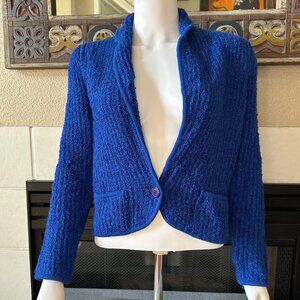 VTG 80s 90 SIDEFFECTS Knit jacket blue Sweater single breasted Med pockets